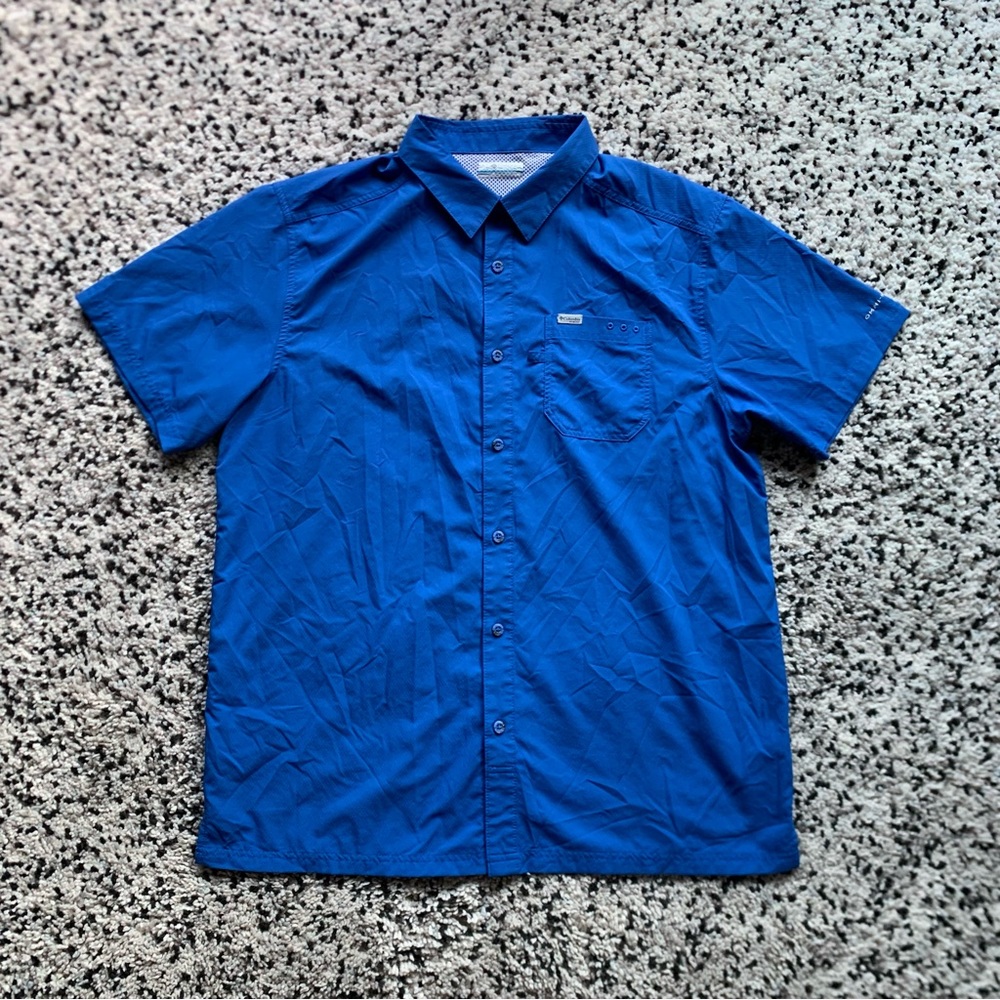 Columbia PFG Men’s Blue Lightweight Vented Short Sleeve Fishing Shirt Size Large